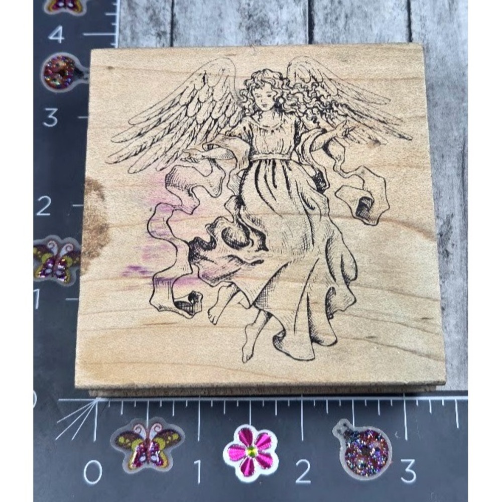 All Night Media Flying Angel Detailed 167J Rubber Stamp Wood #M68